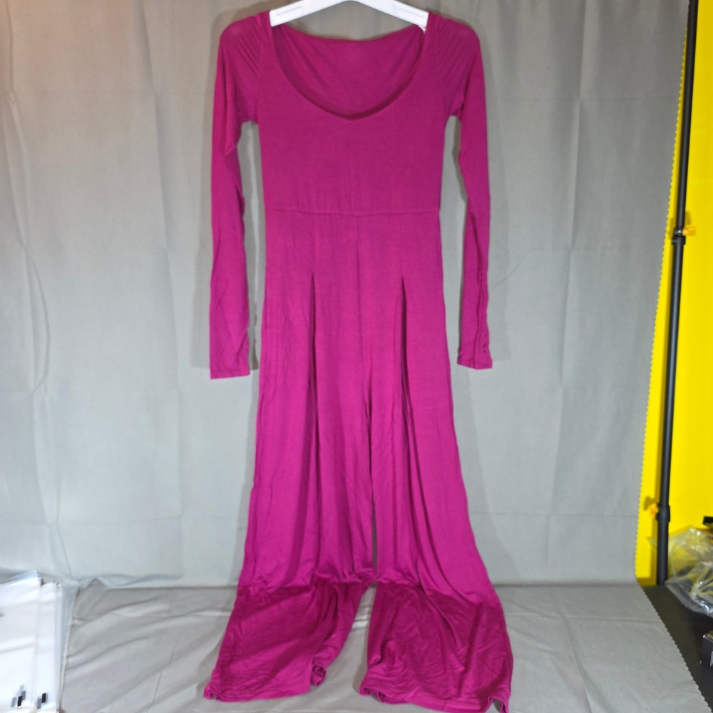 Blogilates Cascade V-Neck Jumpsuit Burgundy Wide Leg Long Sleeve Small 214201821